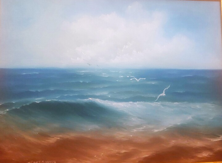 Painting titled "mare" by Panos Kotsomytis, Original Artwork, Oil