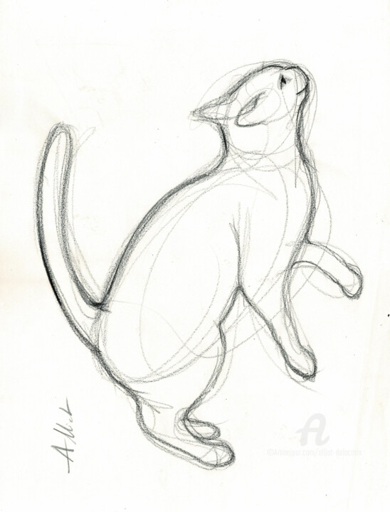 Chat dressé - A-0004 图画, 16.5x11.7 in