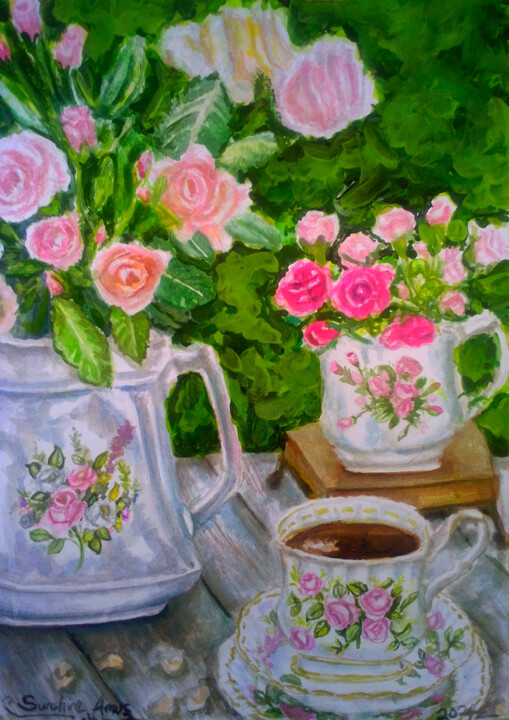 Still life flower in a vase watercolor painting 绘画, 12x9 in