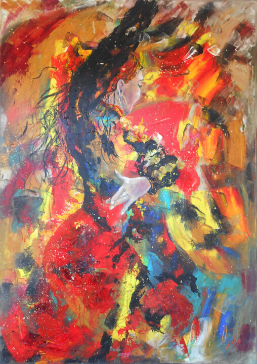 Peinture intitulée "L'Andalouse" par Axelle Bosler, Œuvre d'art originale, Huile Monté sur Châssis en bois