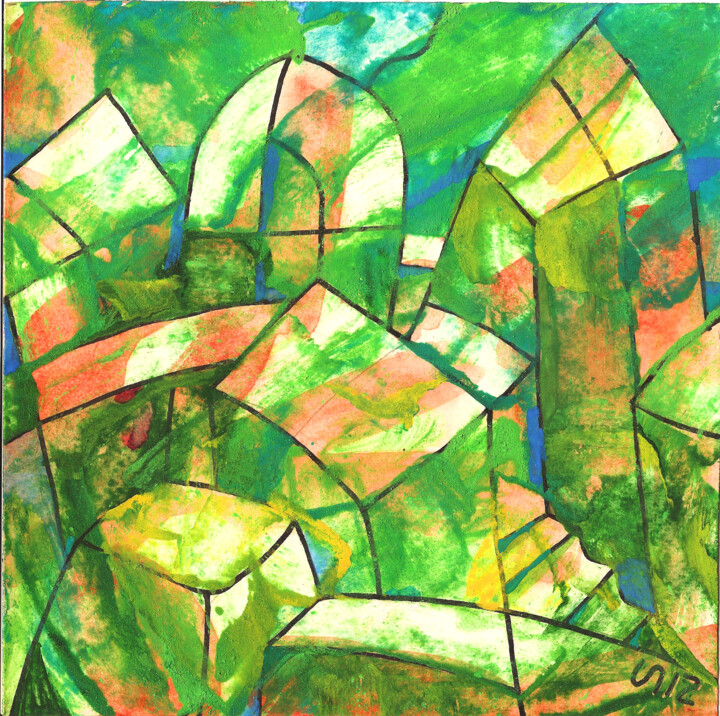 "Старый город-3" 绘画, 7.9x7.9 in