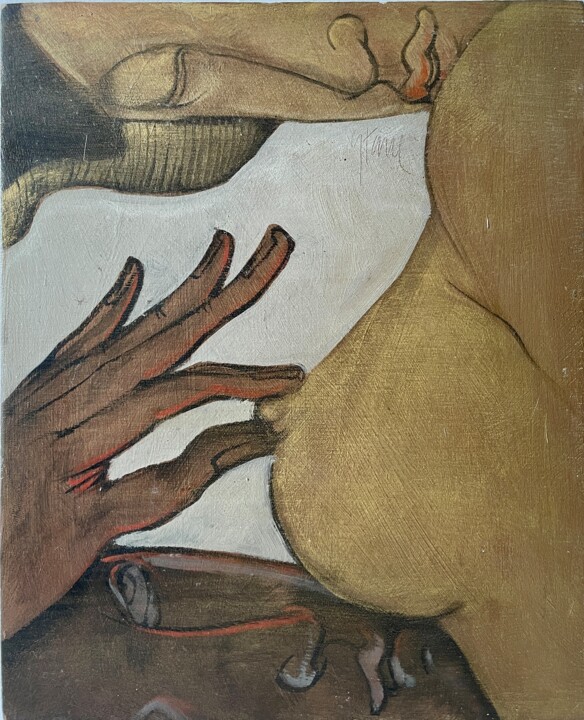 Femme en or, pince du sein Pittura, 10,6x8,7 in