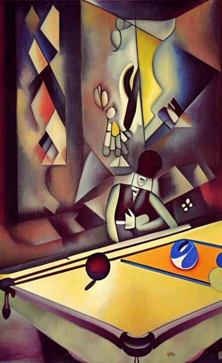 Evening in the billiard room 绘画, 52.4x31.5 in