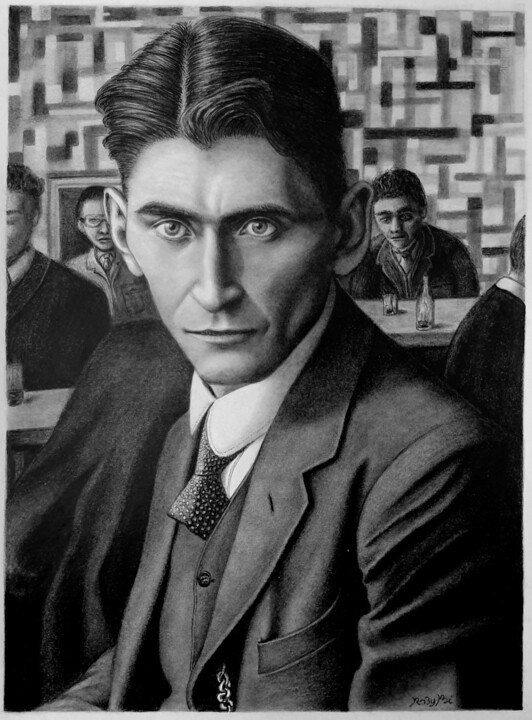 Disegno intitolato "Franz Kafka" da Roby Bí, Opera d'arte originale, Grafite