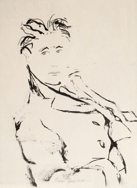 Desenho intitulada "Seated man" por Marcel Garbi, Obras de arte originais, Tinta