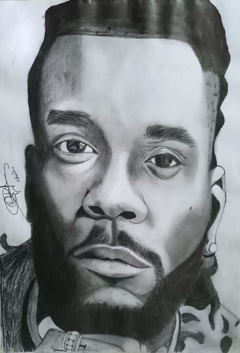 Burna Boy portrait 图画, 15.8x11.7 in