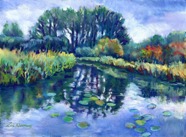 Painting titled "Waterlilies at Wick…" by Zoe Norman, Original Artwork, Pastel