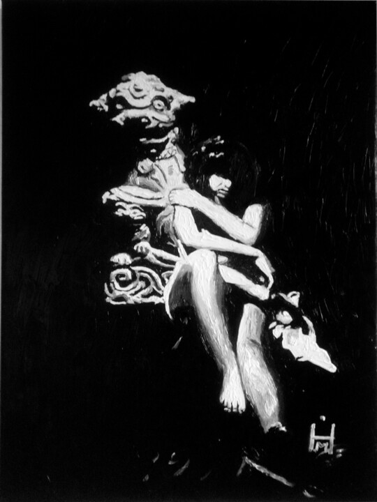 "Martina and the pawn" 绘画, 23.6x15.8 in