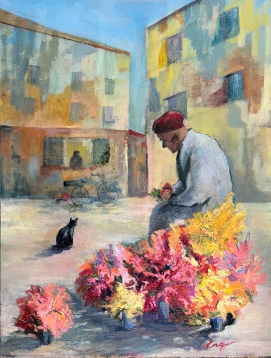 Schilderij getiteld "the merchant" door Yengo, Origineel Kunstwerk, Olie