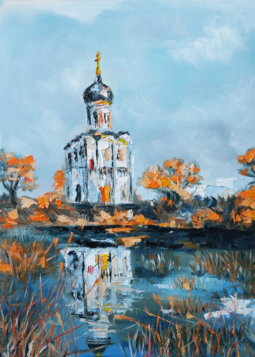 Autumn on the Nerl. 绘画, 13.8x9.8 in