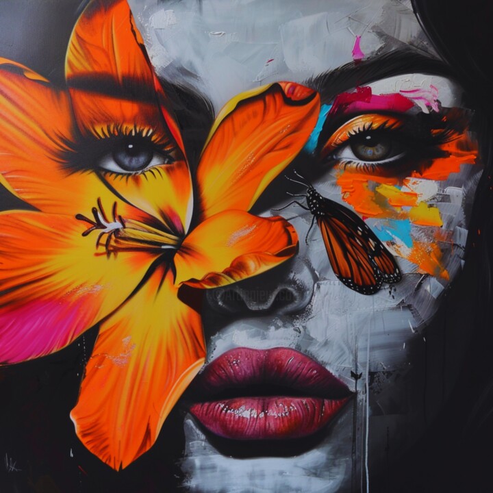 ORANGE FLOWER WOMAN Tablo, 19,7x19,7 in