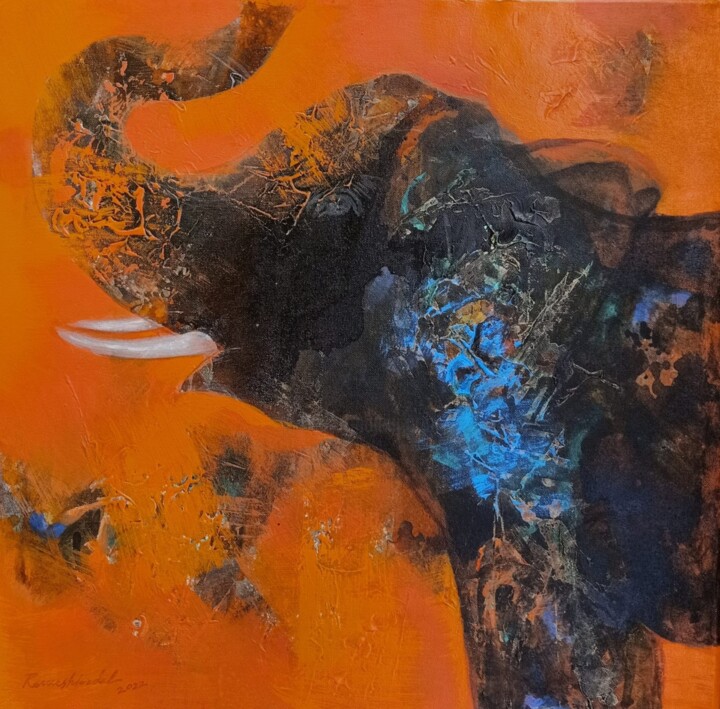 Expressive series Elephants 2 绘画, 23.6x23.6 in
