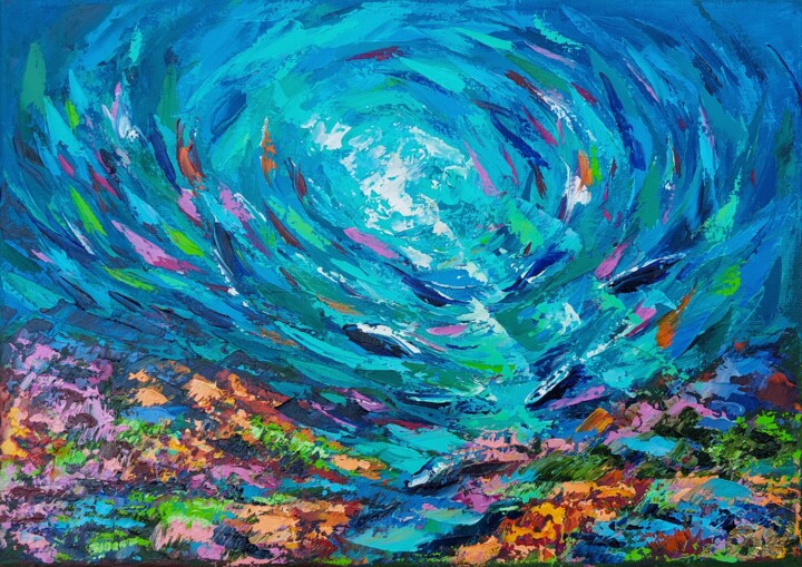 Coral Reef Fish Painting Impasto 绘画, 7.9x11.8 in
