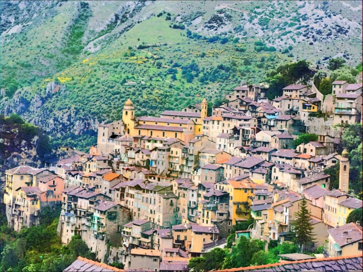 Un balcon accroché à la montagne Photography, 31.7x39.5 in
