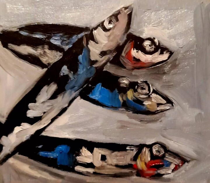 Sardine oil painting Kitchen Wall Art Картина, 5,1x5,9 in