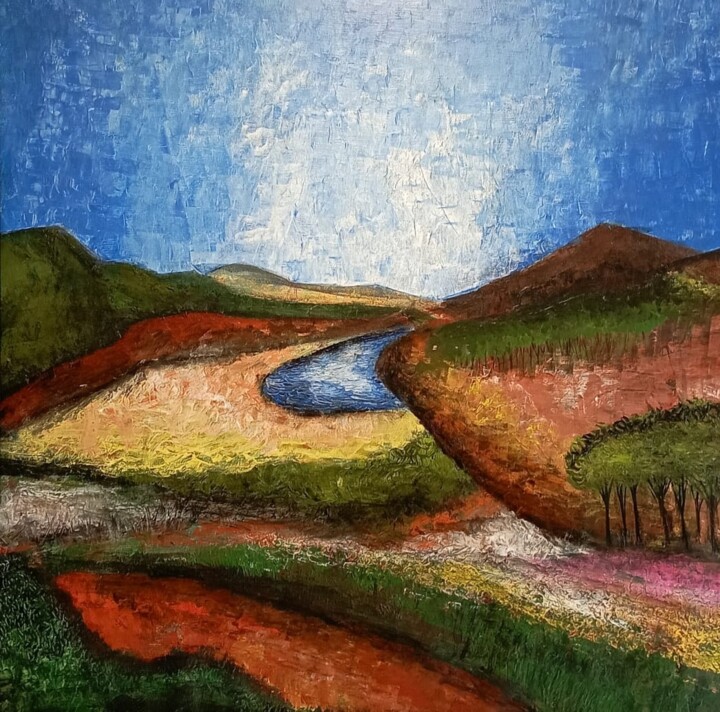 Painting titled "Distance View ll" by Ganesh Singh, Original Artwork, Acrylic