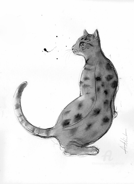 Dessin intitulée "Chat ocelé" par Alliet-Delacroix, Œuvre d'art originale, Encre Monté sur Carton