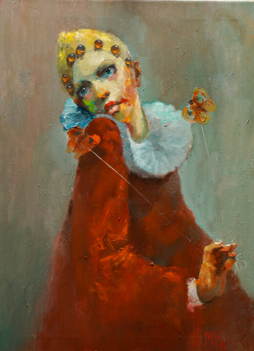boy with butterflies 绘画, 29.5x21.7 in