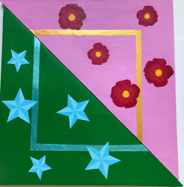 flowers and stars 绘画, 19.7x19.7 in
