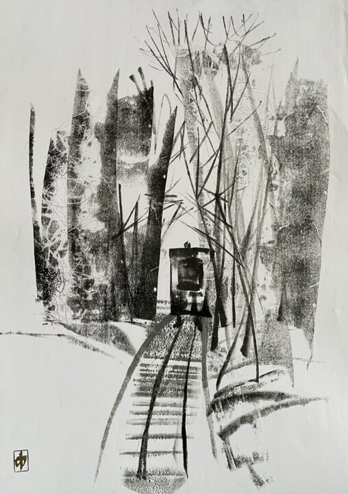 Поезд 绘画, 11.7x8.3 in