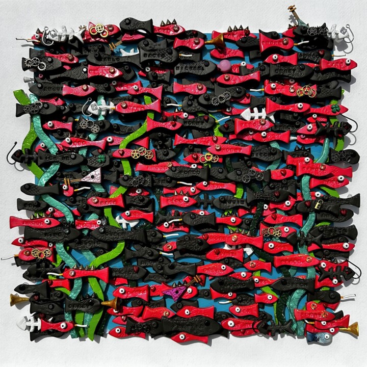 Painting titled "Posidonia #3" by Michael Fantozzi, Original Artwork, Clay Mounted on Wood Panel