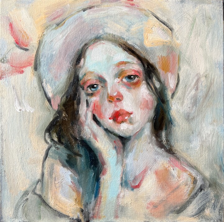 White hat 绘画, 12x12 in