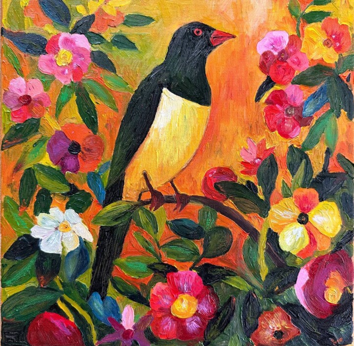 Pittura intitolato "Bird in Paradise" da Irina Anis, Opera d'arte originale, Olio Montato su Telaio per barella in legno