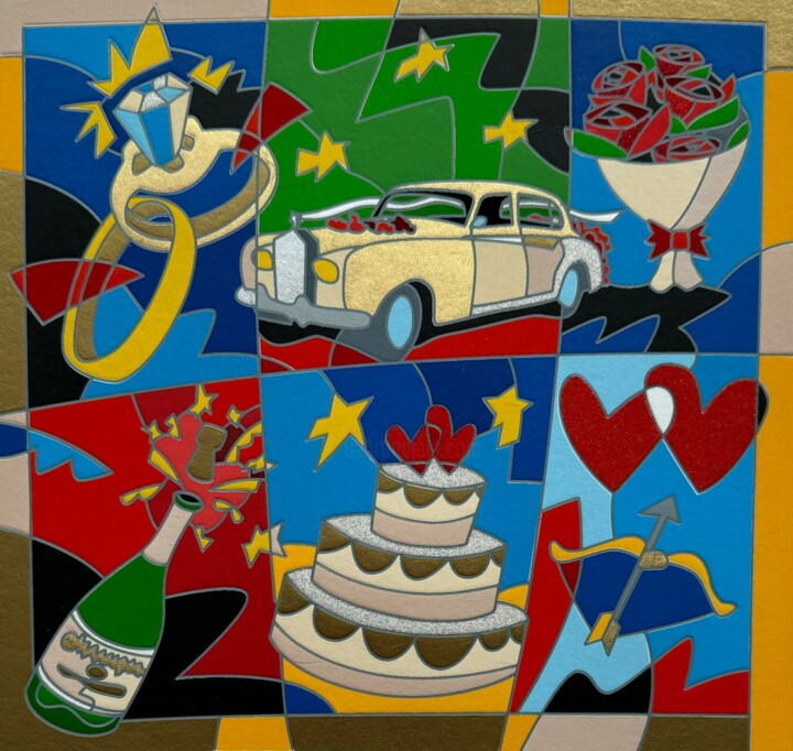 Druckgrafik mit dem Titel "Crown of life" von Ugo Nespolo, Original-Kunstwerk, Siebdruck