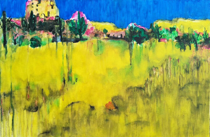 Painting titled "风景新疆2" by Ellen Wen Tao Zhang, Original Artwork, Oil