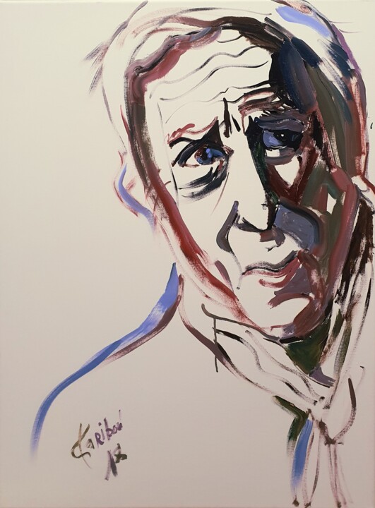 Hommage au Charles Aznavour.male portrait à la Manet by kari 绘画, 31.5x23.6 in