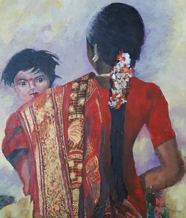 INDIENNE À L'ENFANT 绘画, 25.6x19.7 in