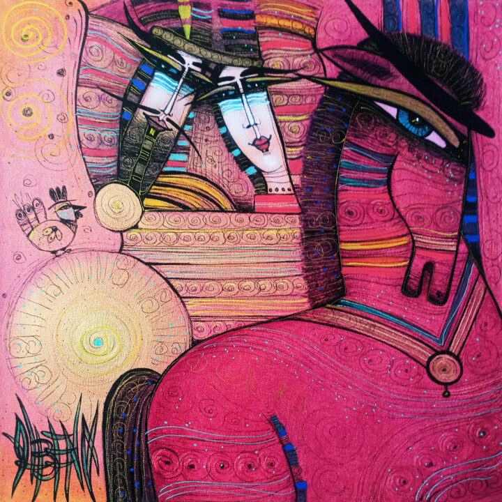 Peinture intitulée "Carrosse d'amour" par Albena Vatcheva, Œuvre d'art originale, Huile Monté sur Châssis en bois