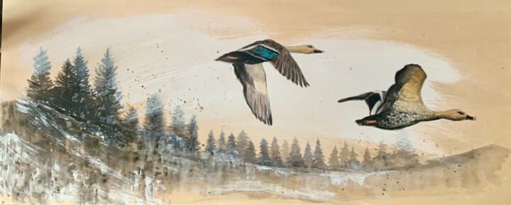 Flying towards freedom 绘画, 7.9x19.7 in