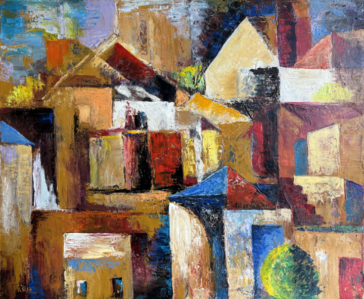 Painting titled "Architectural Harmo…" by Arto Mkrtchyan, Original Artwork, Oil Mounted on Wood Stretcher frame