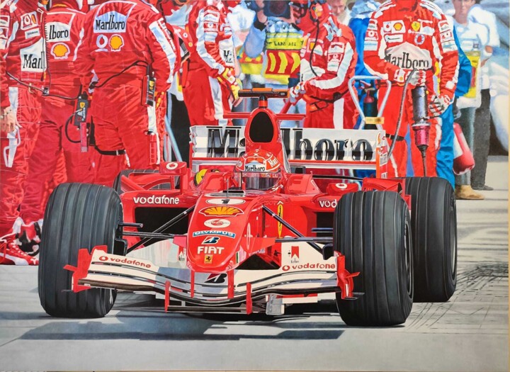 F1 Ferrari - Michael Schumacher - Hungaroring Circuit 2005 绘画, 74.8x102.4 in