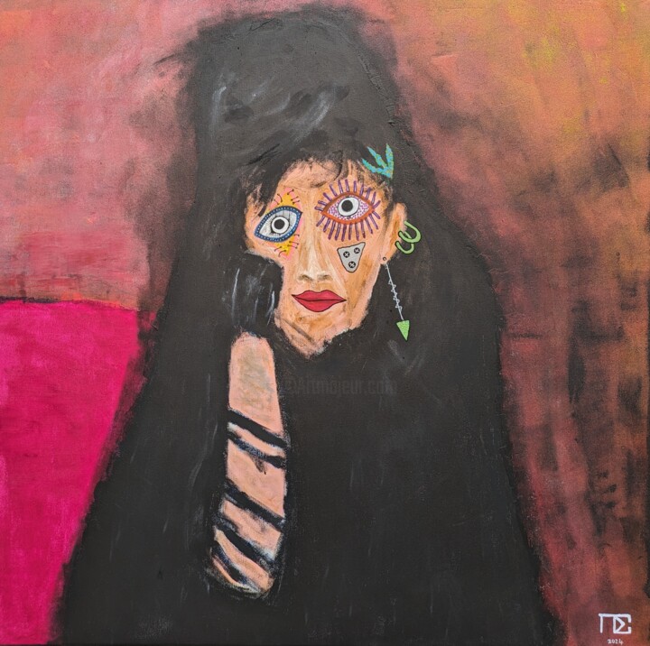Peinture intitulée "Portrait de Berthe…" par Pierre Soufflet, Œuvre d'art originale, Acrylique Monté sur Châssis en bois