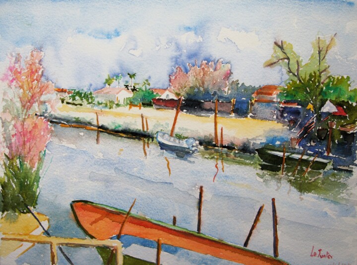 Peinture intitulée "Les cabanes du Sala…" par Jean-Noël Le Junter, Œuvre d'art originale, Aquarelle Monté sur Panneau de bois