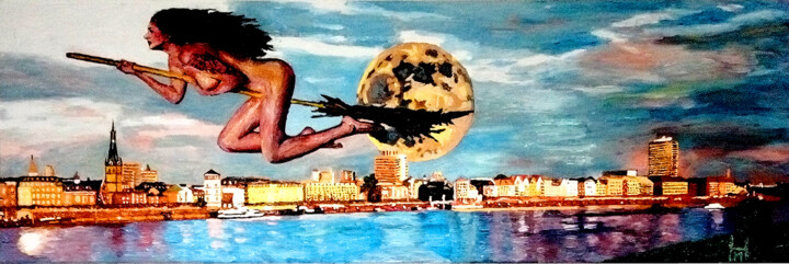 Walpurgis night at Düsseldorf 绘画, 11.8x35.4 in