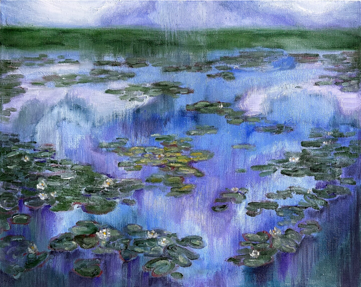 Painting titled "On the Surface" by Aleksandra Visnevskaa, Original Artwork, Oil Mounted on Wood Stretcher frame