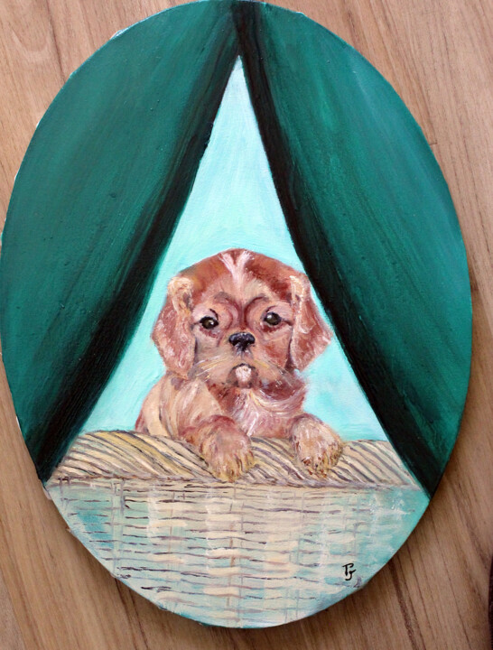 Chiot Cavalier King ,Charles 绘画, 15.8x11.8 in