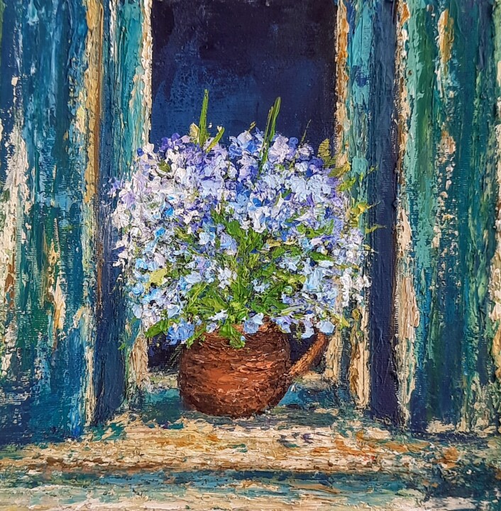 wildflowers in front of the window 绘画, 7.9x7.9 in