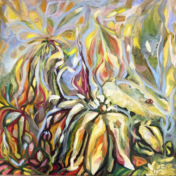 Schilderij getiteld "Zen Flowers 1" door Judith Riemer, Origineel Kunstwerk, Olie