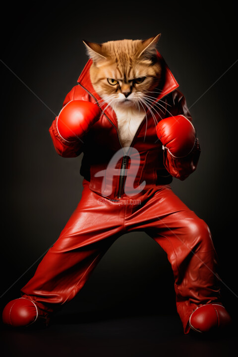 数字艺术 标题为“The Red Retro Boxer…” 由Paolo Chiuchiolo, 原创艺术品, AI生成的图像