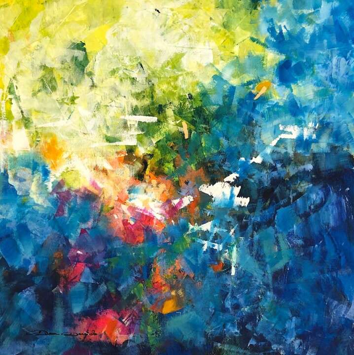Peinture intitulée "Le bord de l'étang…" par Dam Domido, Œuvre d'art originale, Acrylique
