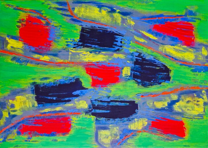 Malerei mit dem Titel "Fäden" von Bina Sommer, Original-Kunstwerk, Öl Auf Keilrahmen aus Holz montiert