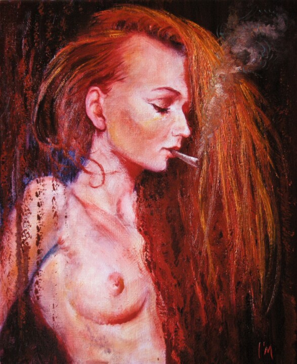 Peinture intitulée "🚬 Douce dépendance…" par Isabel Mahe, Œuvre d'art originale, Huile Monté sur Châssis en bois