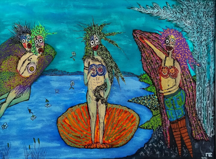 Drawing titled "La Naissance de Vén…" by Pierre Soufflet, Original Artwork, Acrylic Mounted on Other rigid panel