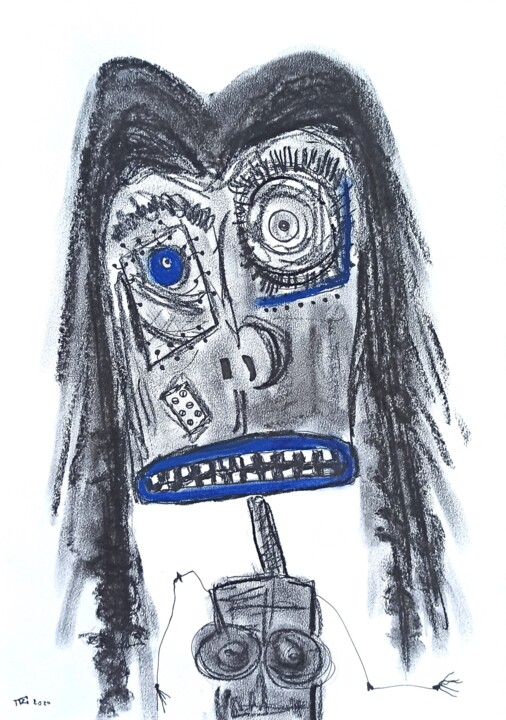 Drawing titled "Crazy Doll." by Pierre Soufflet, Original Artwork, Charcoal