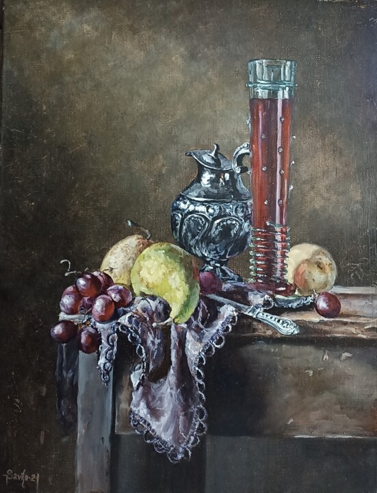 Still life with pear. 绘画, 17.7x13.8 in