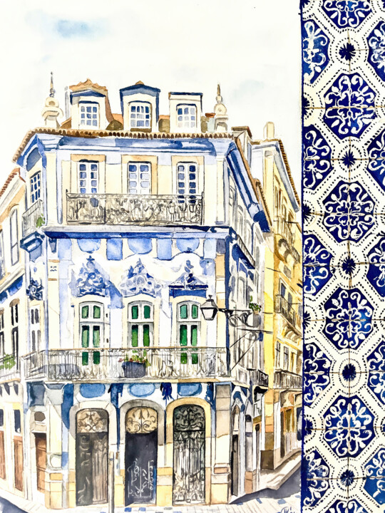 Pintura intitulada "Lisbon 1 Azulejo Se…" por Irina Kurganskaya, Obras de arte originais, Aquarela